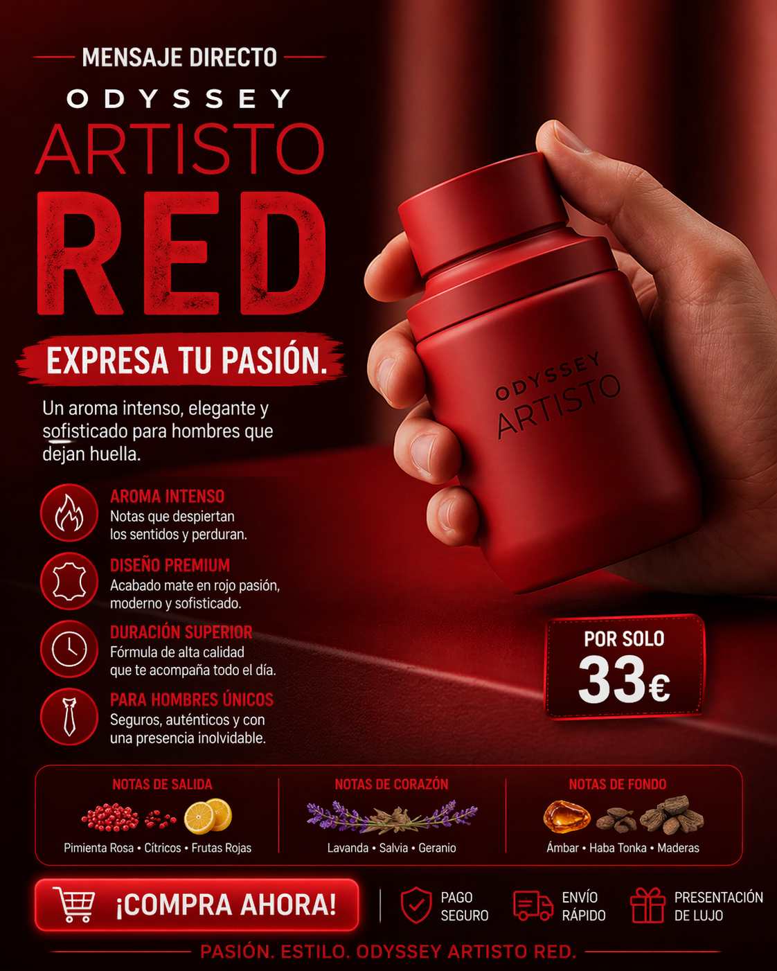 Odyssey Artisto The Red Edition Armaf | Perfume Masculino Especiado 100ml