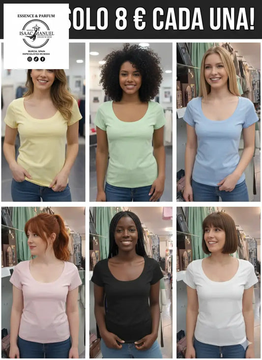 Camiseta Básica de Algodón con Cuello Redondo – Indispensable y Económica camiseta mujer