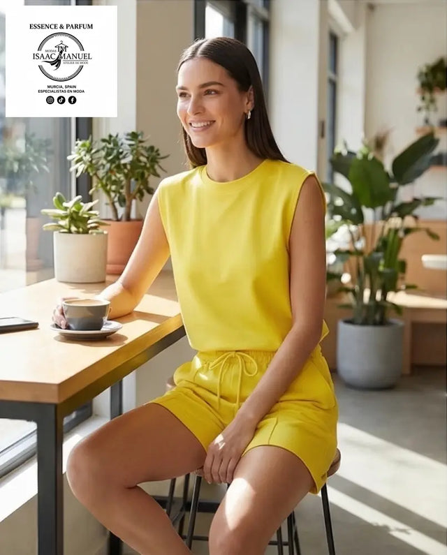 Conjunto Camiseta Sin Mangas y Short Deportivo Mujer | Talla Única 26090 Amarillo Conjunto
