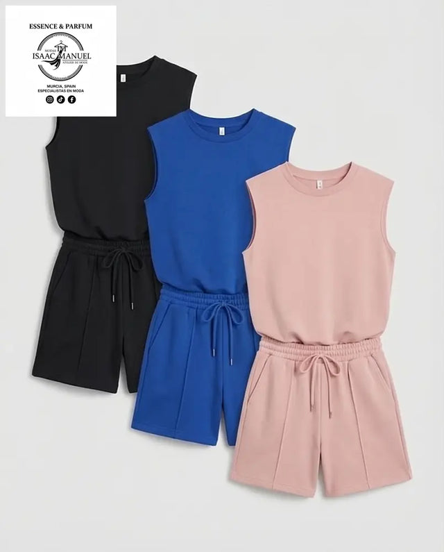 Conjunto Camiseta Sin Mangas y Short Deportivo Mujer | Talla Única 26090 Negro Conjunto