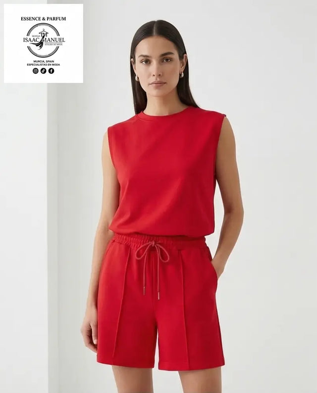 Conjunto Camiseta Sin Mangas y Short Deportivo Mujer | Talla Única 26090 Rojo Conjunto