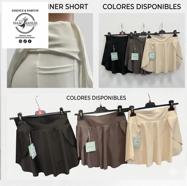 Falda pantalón de licra mujer con short interior - colores negro, taupe, beige y blanco disponibles