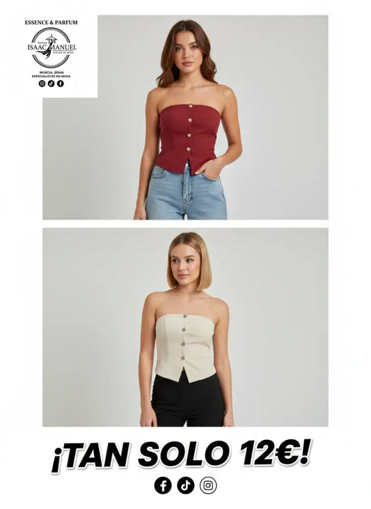 Top Bustier Palabra de Honor con Botones – Sofisticación y Tendencia top mujer