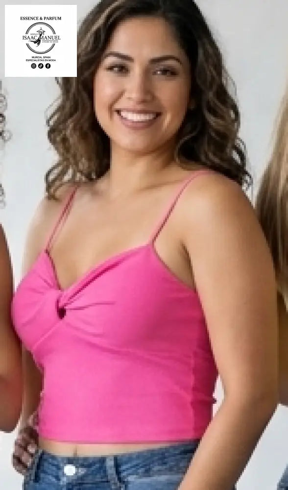 Top Crop Acanalado con Nudo Frontal - Talla Única 2857 top mujer