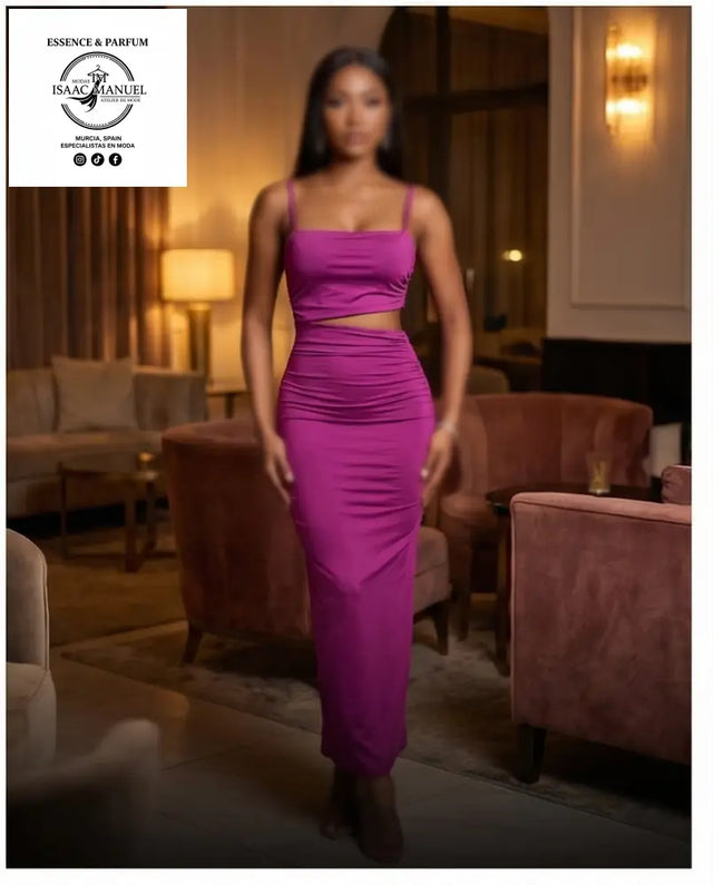 Vestido Maxi ’Night Muse’ – Sofisticación con Cut-Out y Detalle Fruncido VESTIDO