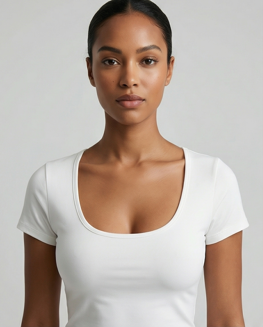 Camiseta Básica Mujer Manga Corta Escote Redondo | Talla Única | Blanco y Negro
