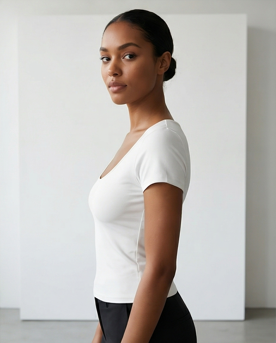 Camiseta Básica Mujer Manga Corta Escote Redondo | Talla Única | Blanco y Negro