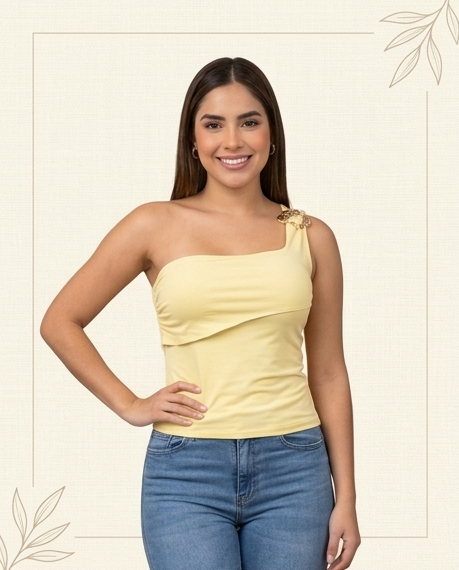 Top Asimétrico Un Hombro Mujer | Camiseta Un Tirante con Flor  YG09