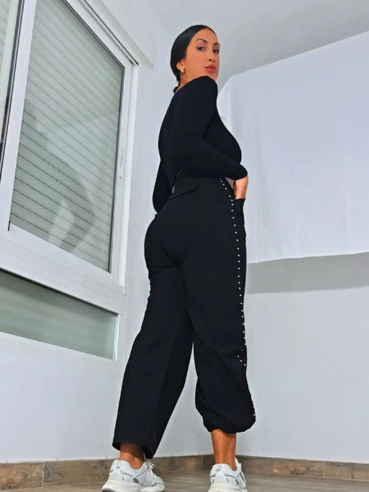Pantalón Mónica Tachuela - Pantalón Fluido con Detalle Lateral