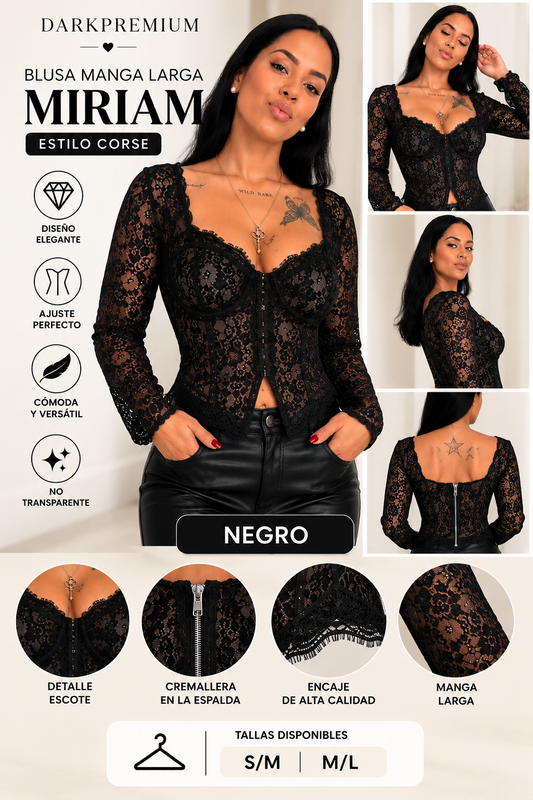 Blusa MIRIAM de Encaje Manga Larga Estilo Corsé