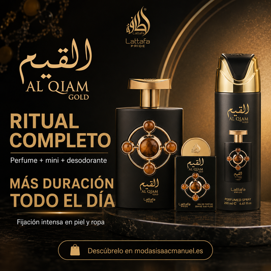 Lattafa Pride Al Qiam Gold Set | Estuche de Lujo Unisex (EDP 100ml + EDP 20ml + Deo 200ml)