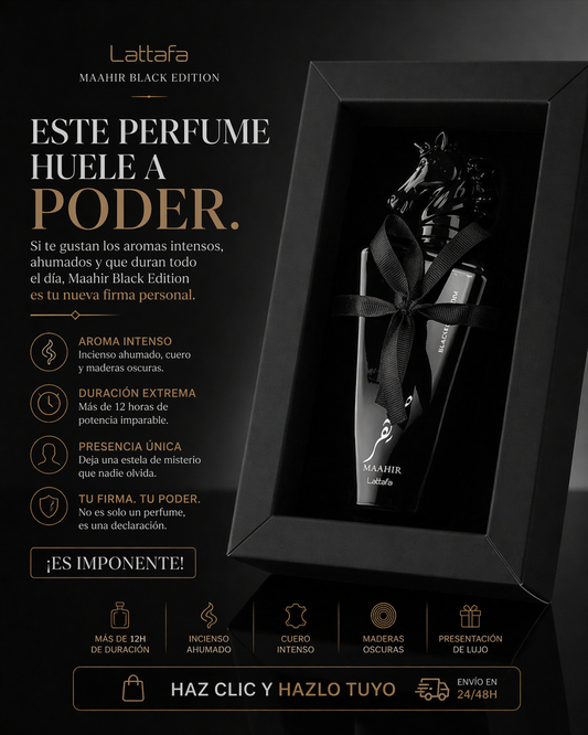 Maahir Black Edition Lattafa | Perfume Masculino Especiado Oscuro 100ml