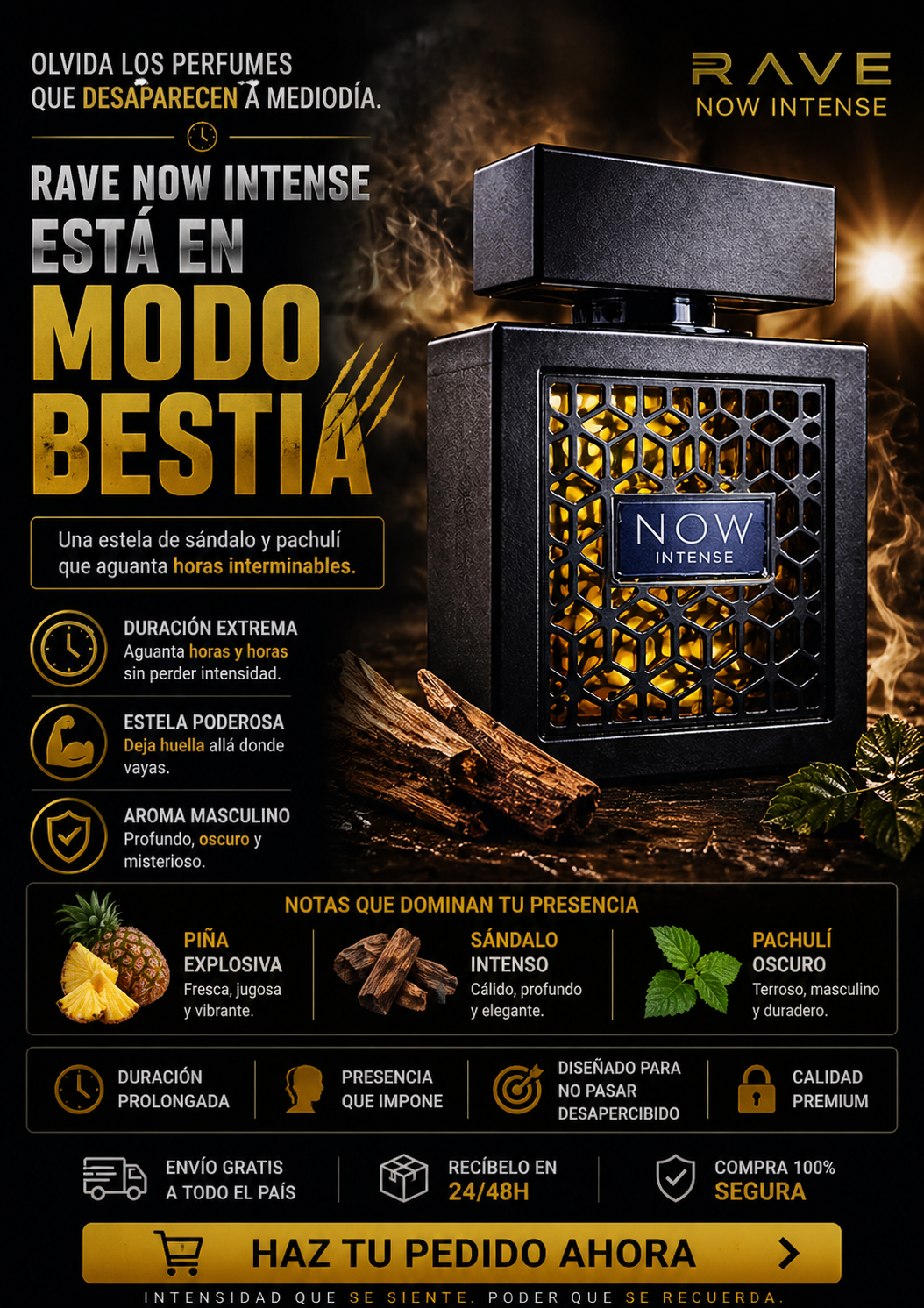 Rave Now Intense Lattafa | Perfume Masculino Intenso 100ml