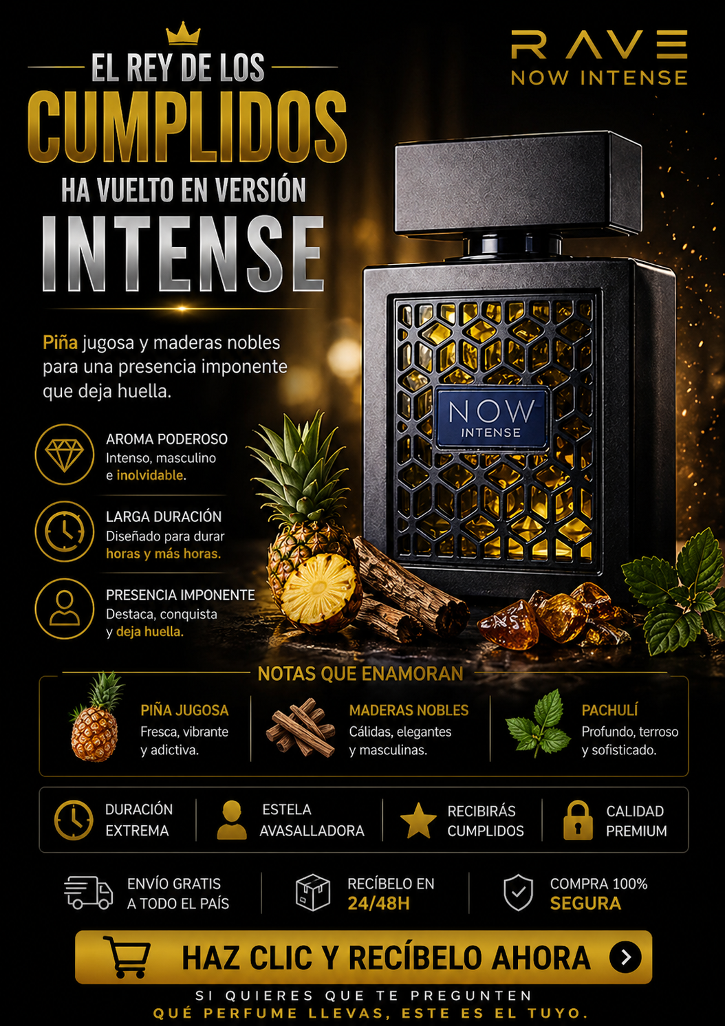 Rave Now Intense Lattafa | Perfume Masculino Intenso 100ml