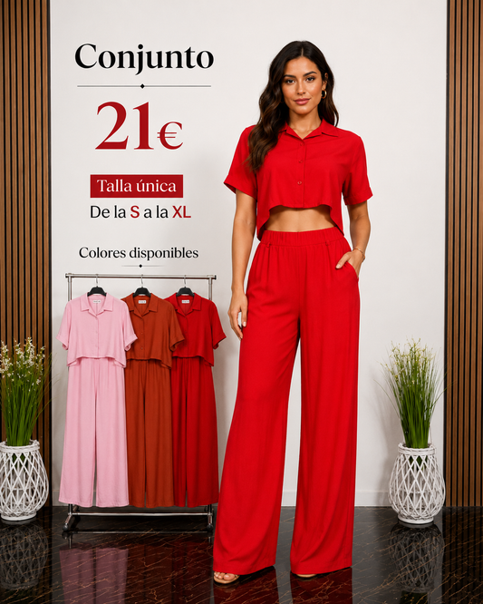 Conjunto Camisero Crop y Pantalón Palazzo | Estilo Sofisticado y Fluido