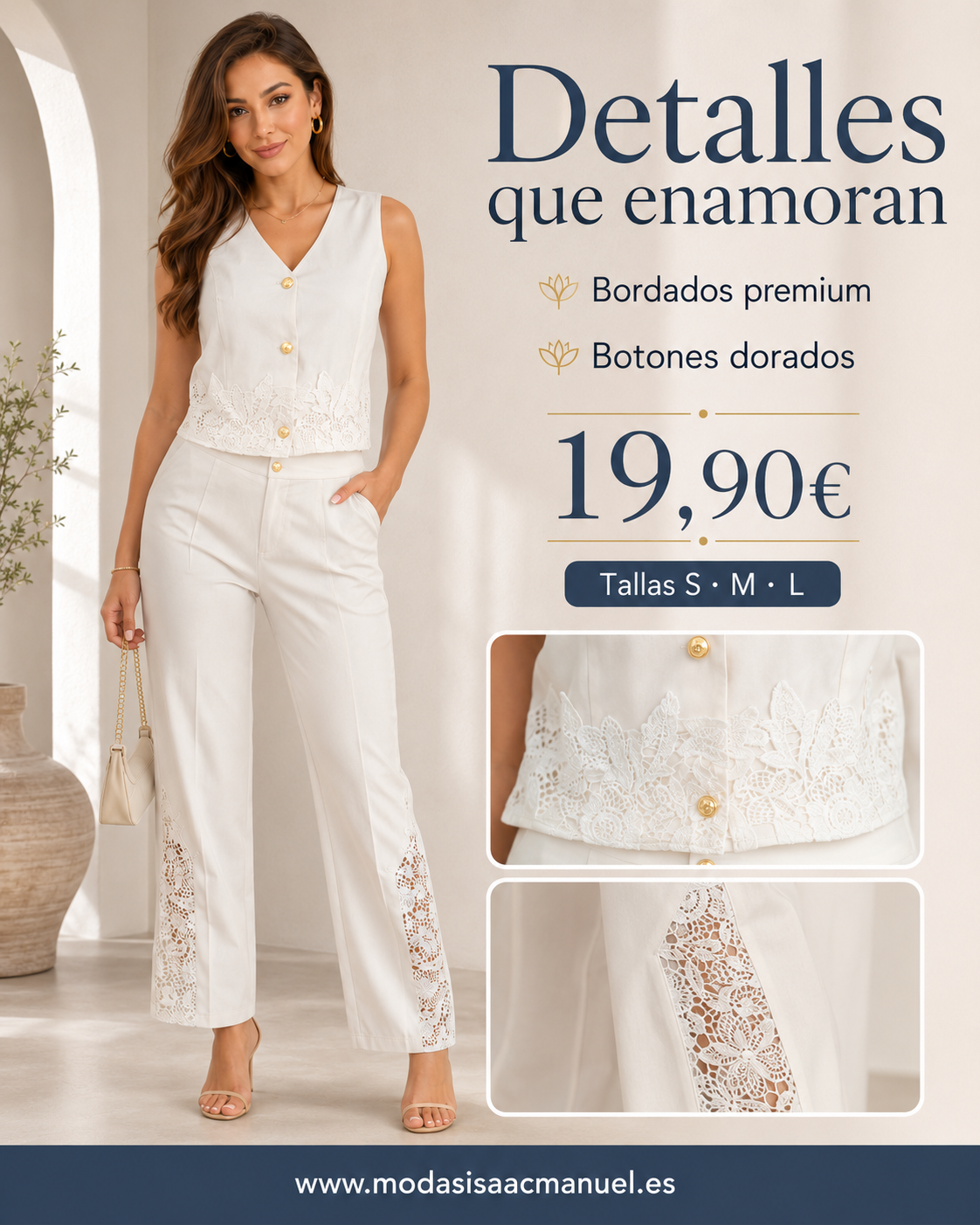 Conjunto de Dos Piezas "ANA" | Chaleco y Pantalón con Bordado Floral