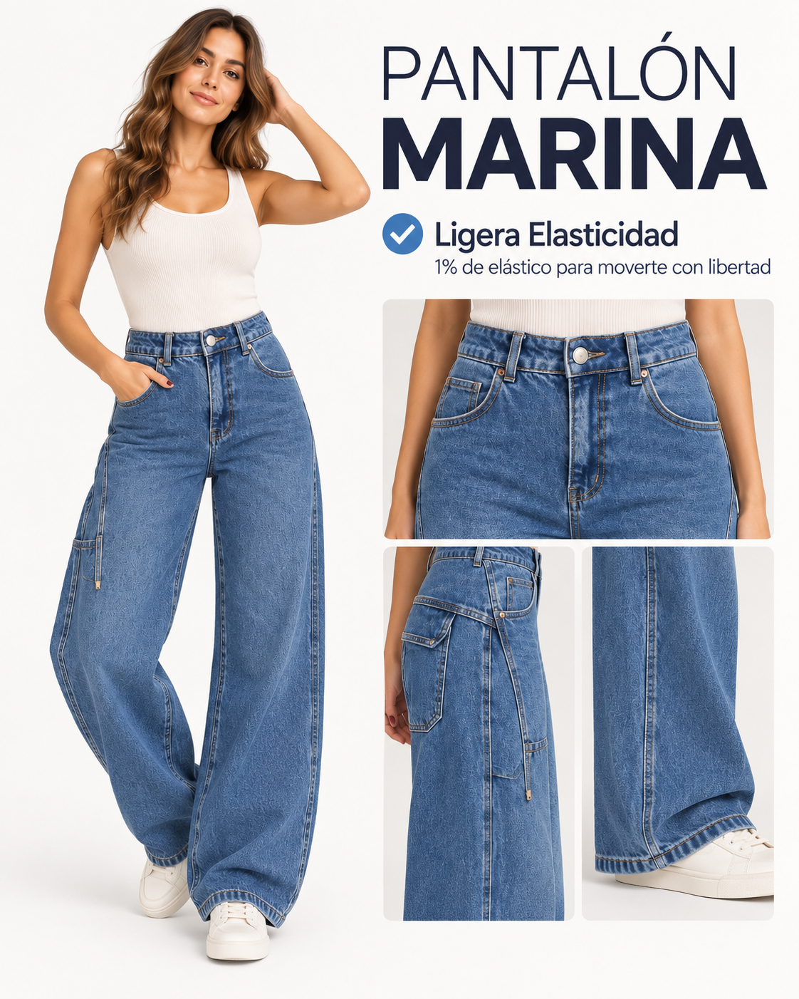 Pantalón Vaquero MARINA Ancho - Jeans Wide Leg Tiro Alto con Lyocell