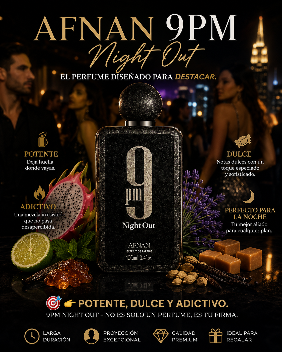 9PM Night Out Afnan | Extrait de Parfum Masculino Ámbar Vainilla 100ml