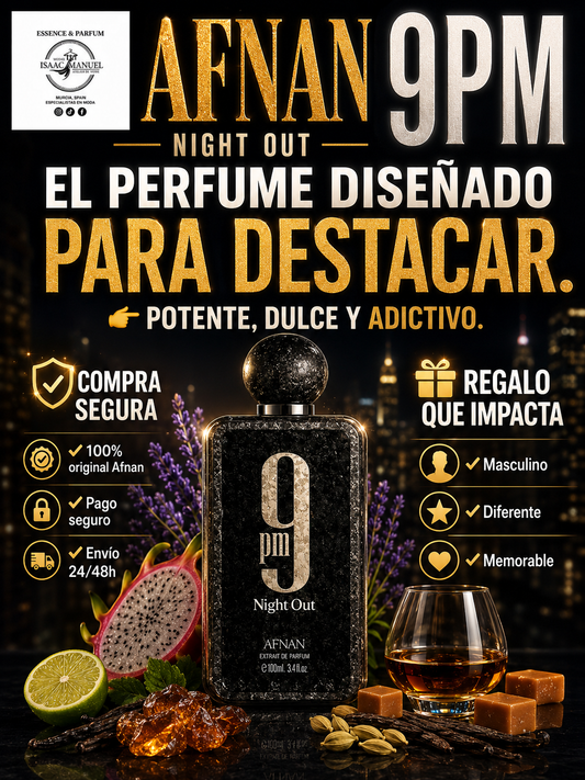 9PM Night Out Afnan | Extrait de Parfum Masculino Ámbar Vainilla 100ml