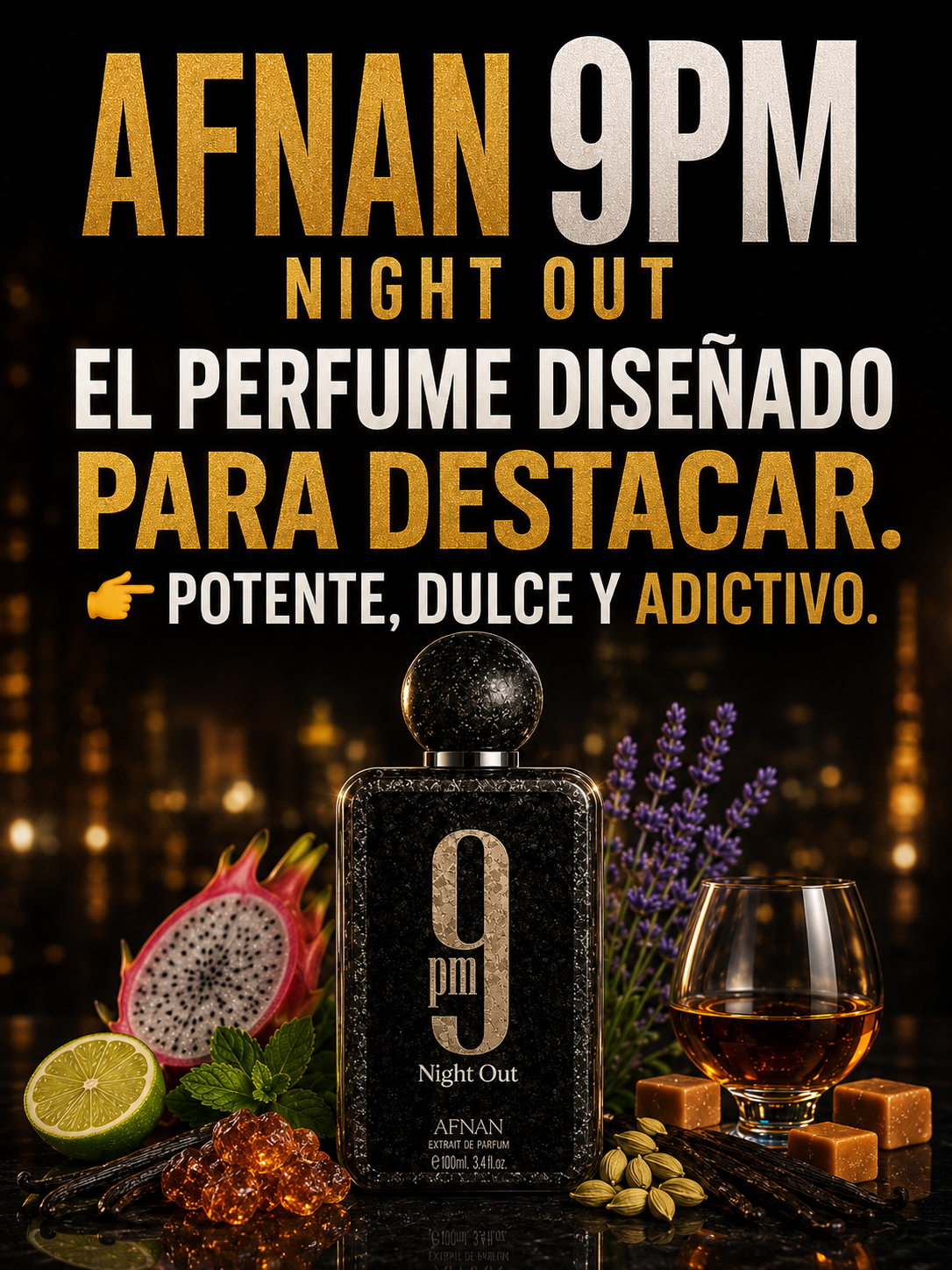 9PM Night Out Afnan | Extrait de Parfum Masculino Ámbar Vainilla 100ml