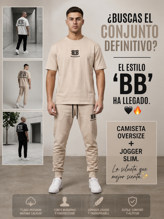 Chándal Completo Estilo Luxury 'BB' – Conjunto de Camiseta Oversize y Jogger Premium  AH7902