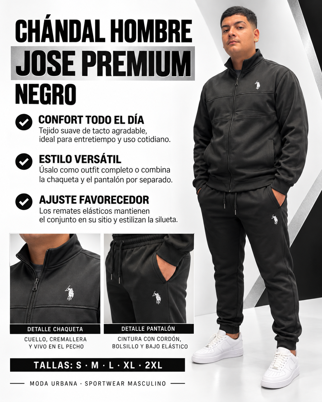 Chándal Hombre JOSE Premium - Conjunto Deportivo de Chaqueta y Jogger