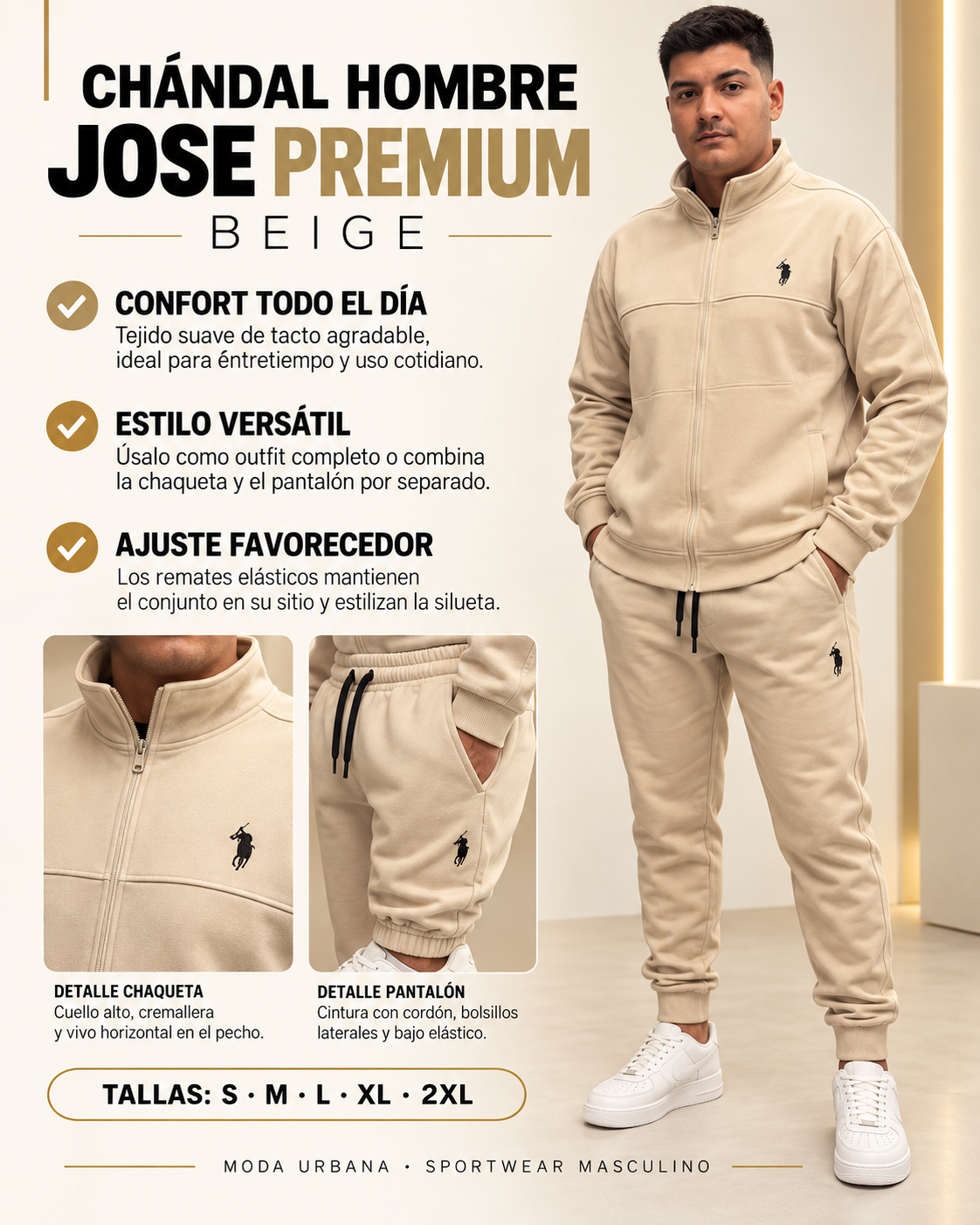 Chándal Hombre JOSE Premium - Conjunto Deportivo de Chaqueta y Jogger