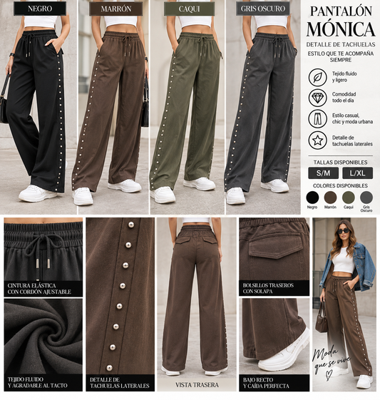 Pantalón Mónica Tachuela - Pantalón Fluido con Detalle Lateral