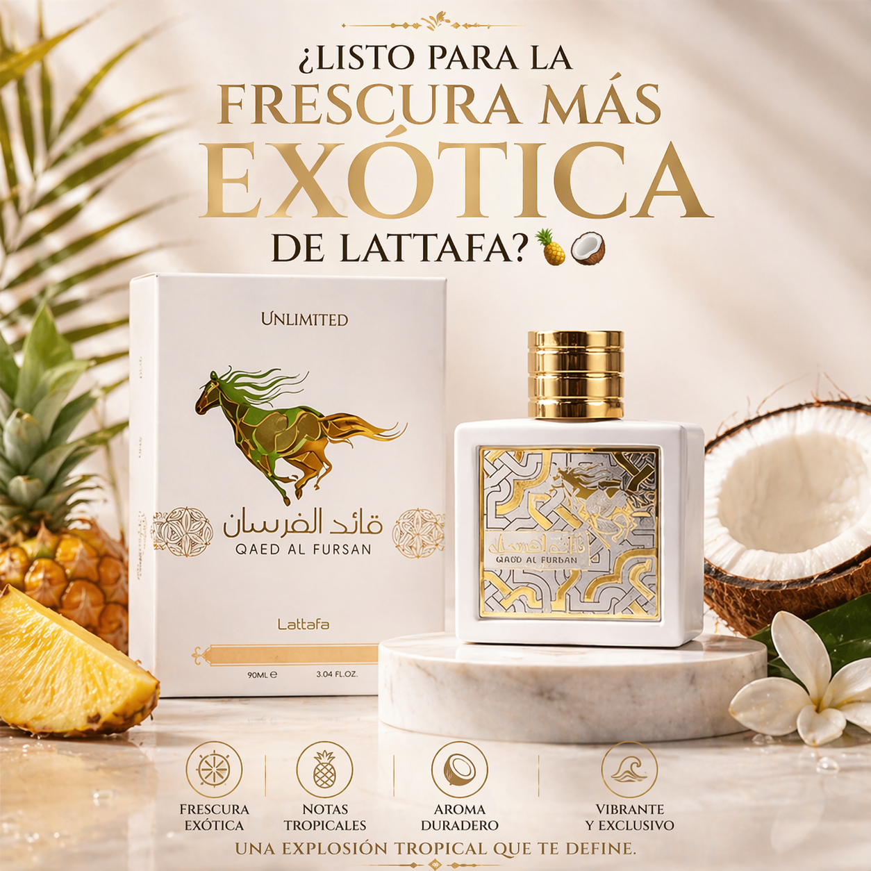 Qaed Al Fursan Unlimited Lattafa | Perfume Masculino Frutal Ambarado 90ml