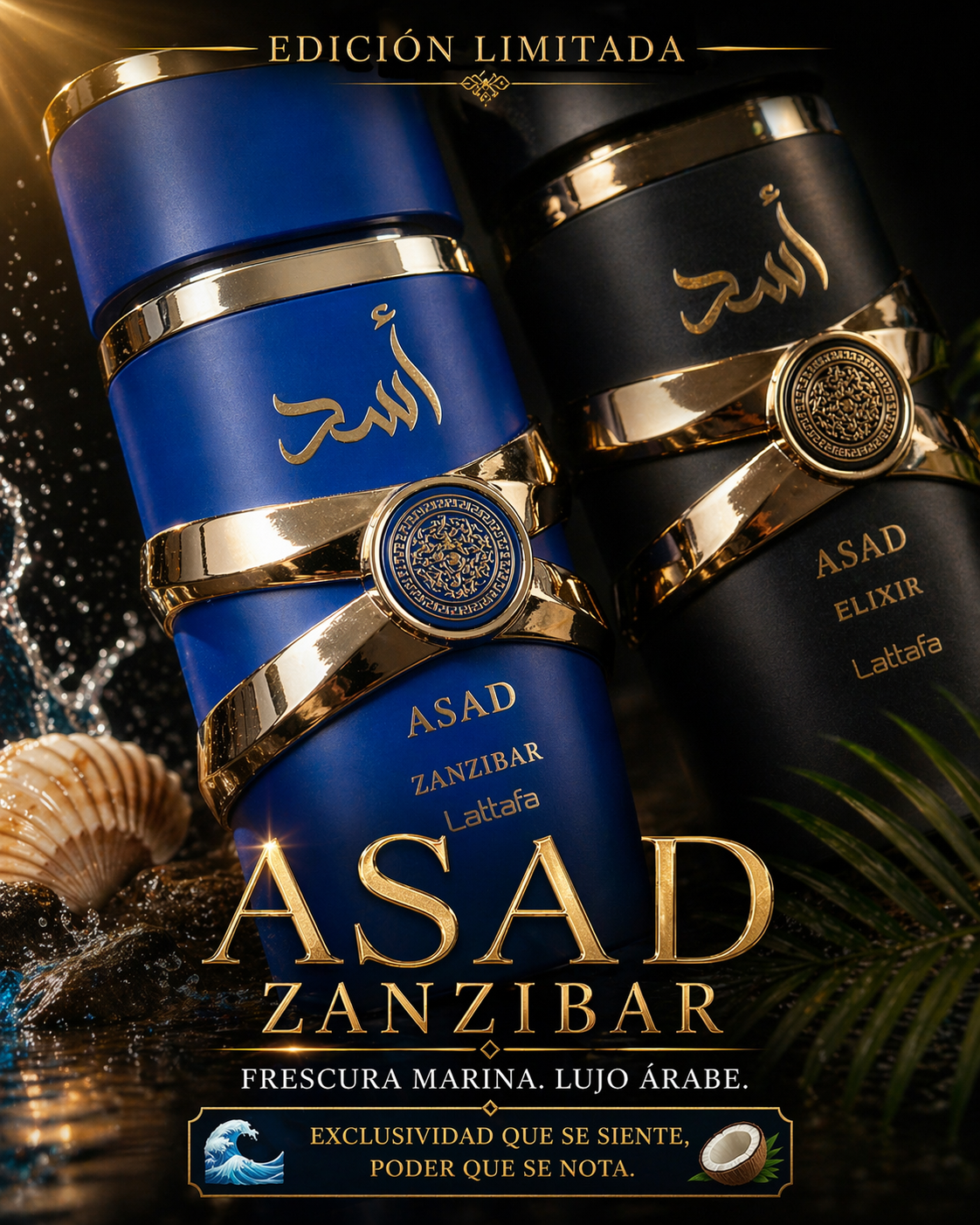 Set Lattafa Asad Collection 4 x 25ml | Asad Elixir, Zanzibar Limited Edition, Bourbon y Negro | Estuche de Lujo + REGALO MUESTRA GRATIS