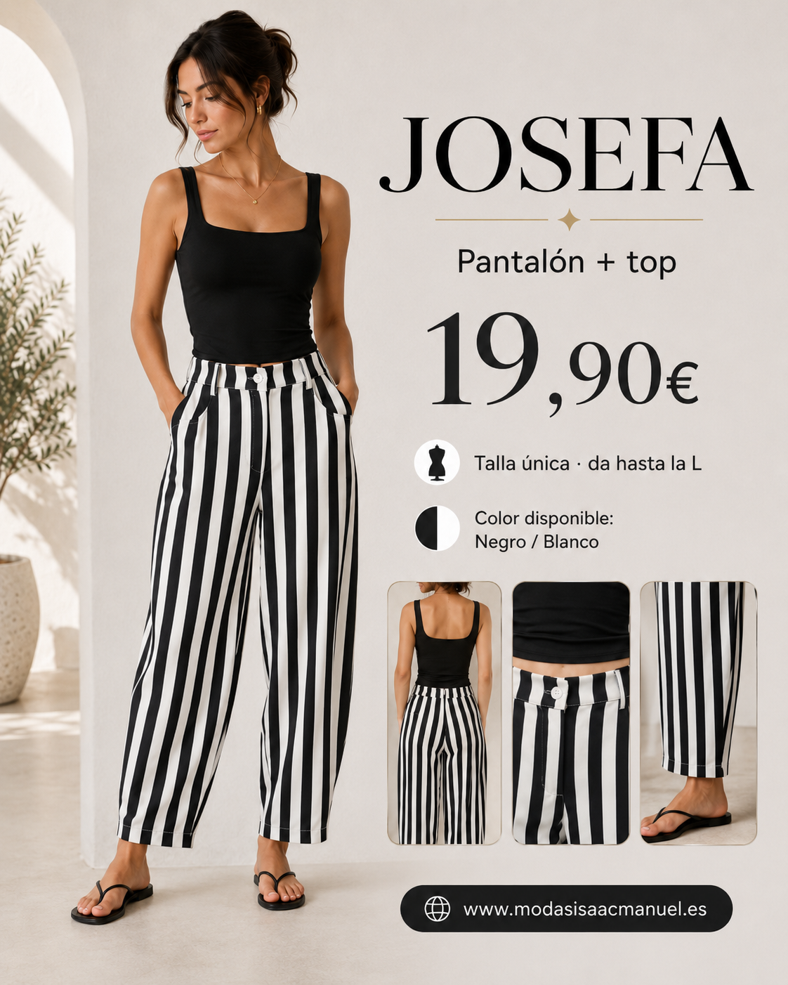 Conjunto de Dos Piezas "JOSEFA" | Top Básico y Pantalón a Rayas Verticales