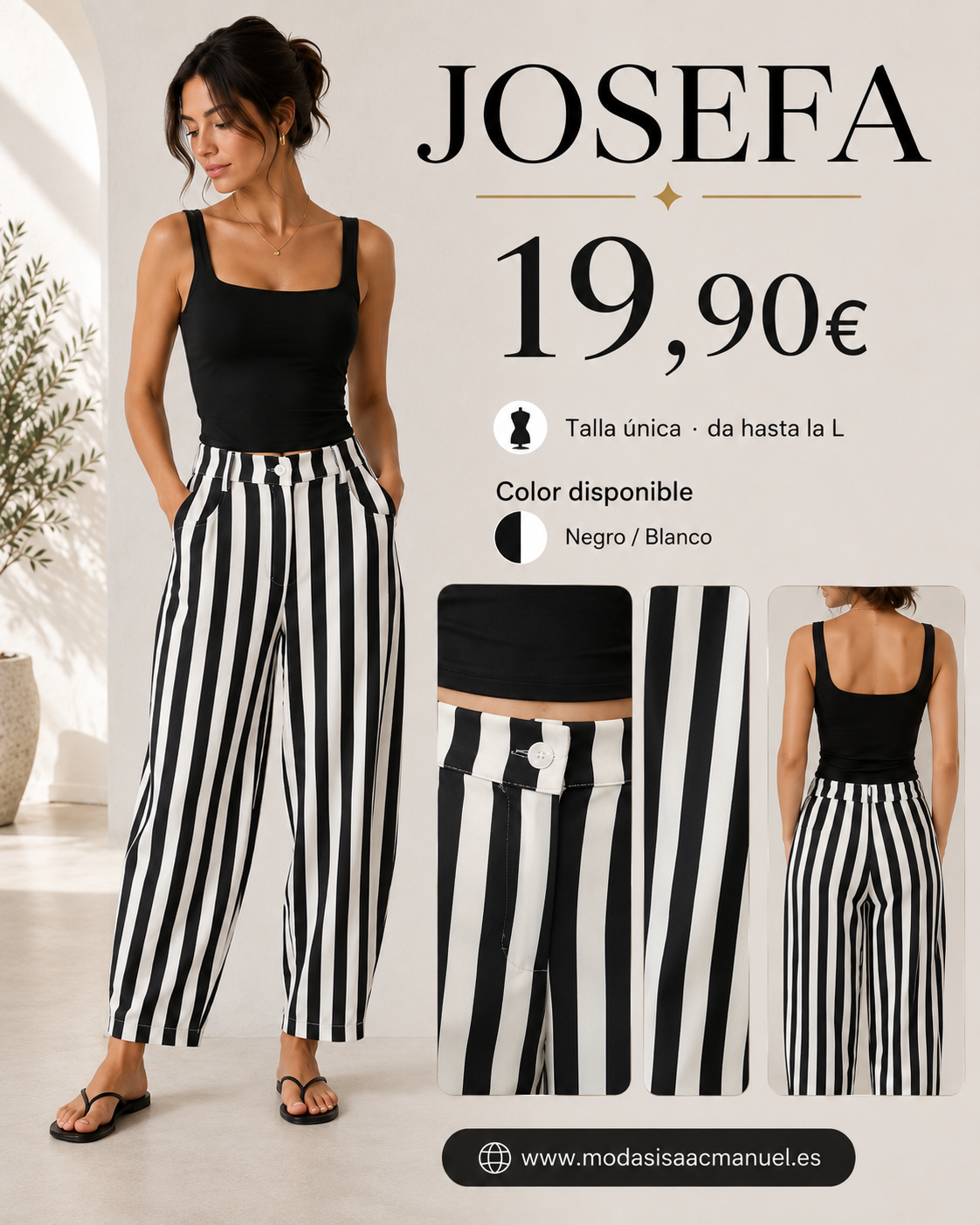 Conjunto de Dos Piezas "JOSEFA" | Top Básico y Pantalón a Rayas Verticales