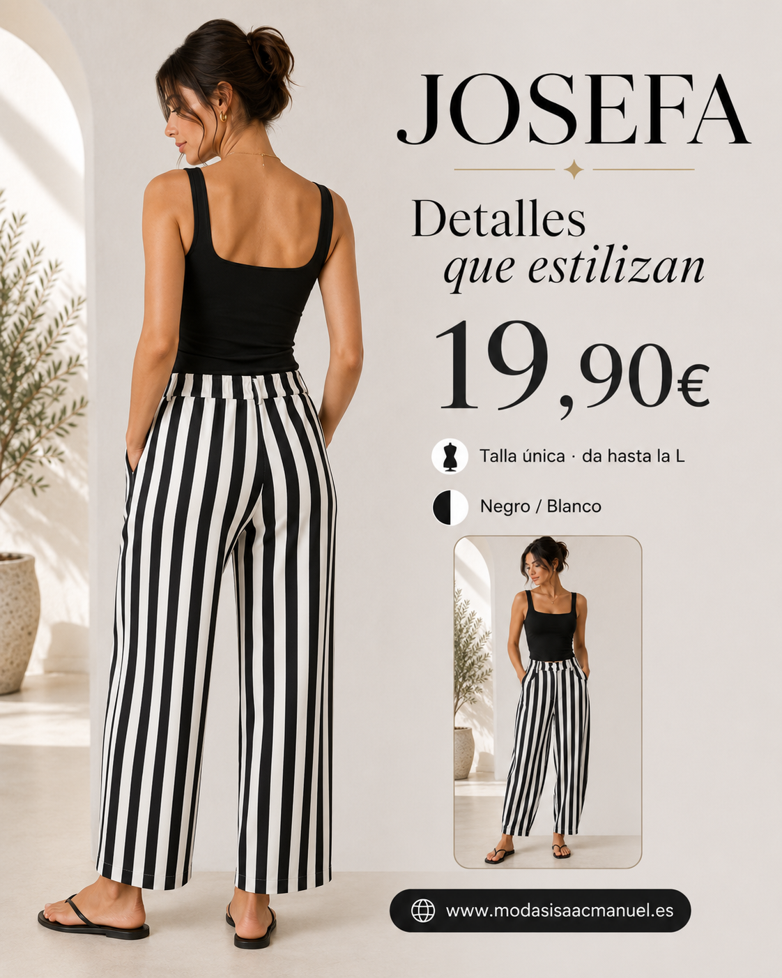 Conjunto de Dos Piezas "JOSEFA" | Top Básico y Pantalón a Rayas Verticales