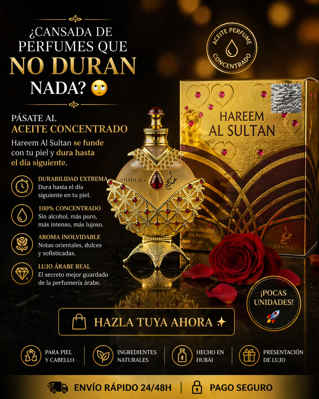 Hareem Al Sultan Gold Khadlaj | Aceite de Perfume Concentrado Sin Alcohol