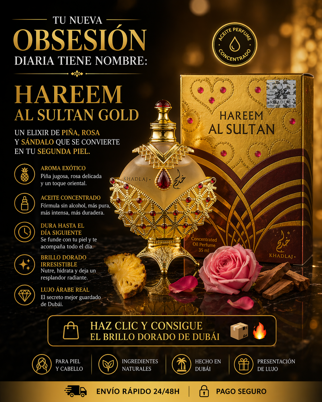 Hareem Al Sultan Gold Khadlaj | Aceite de Perfume Concentrado Sin Alcohol