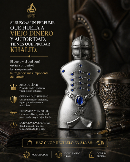 Niche Emarati Khalid Lattafa | Perfume Unisex Cuero Oud Azafrán 100ml