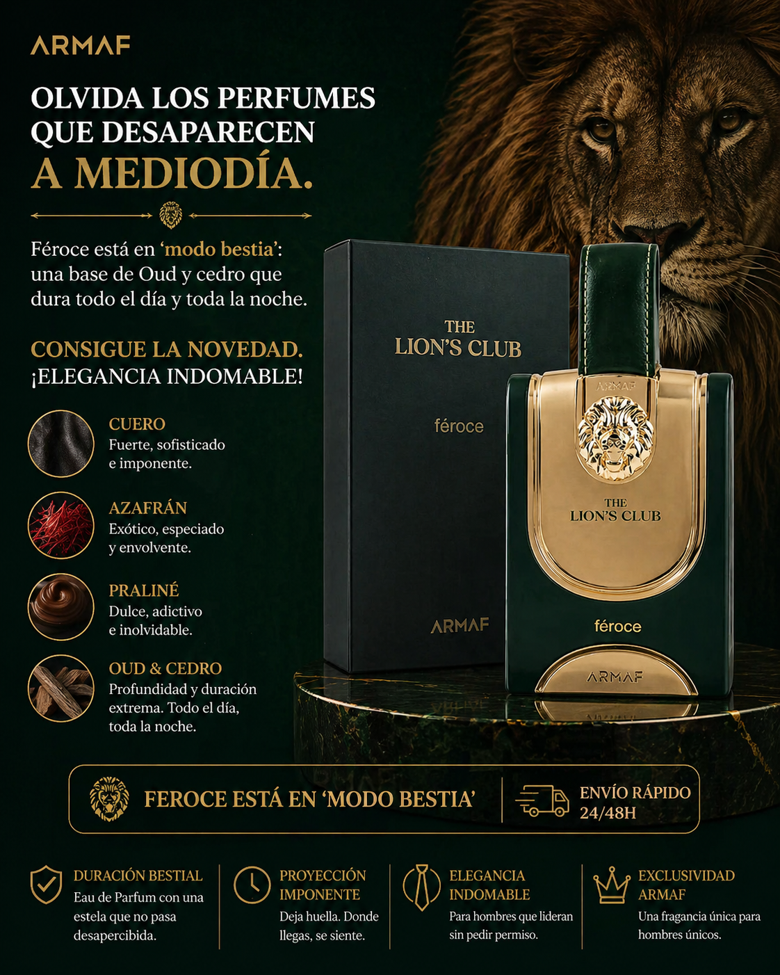 The Lion's Club Féroce Armaf | Perfume Masculino Cuero Especiado 100ml