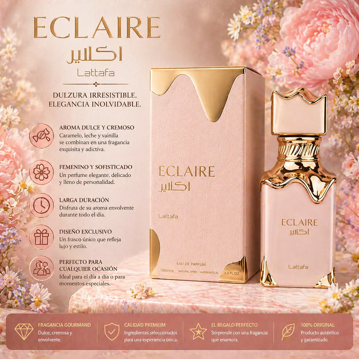 Eclaire Lattafa | Perfume Unisex Gourmand Caramelo Vainilla 100ml