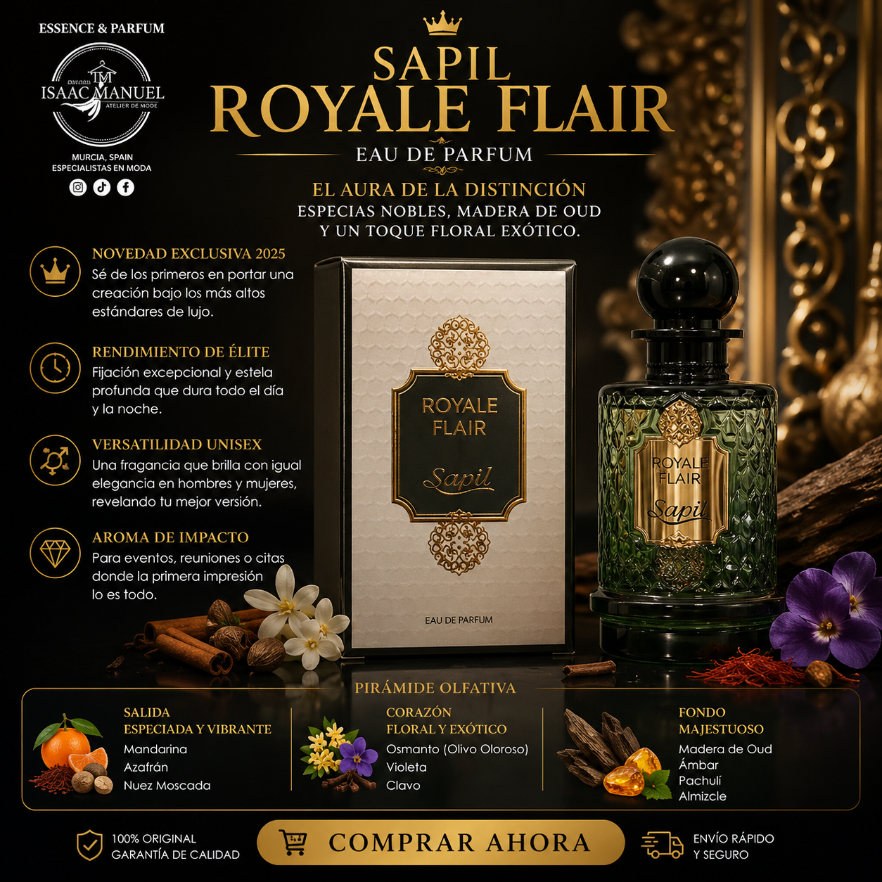 Royale Flair Sapil | Perfume Unisex Oriental Amaderado 100ml
