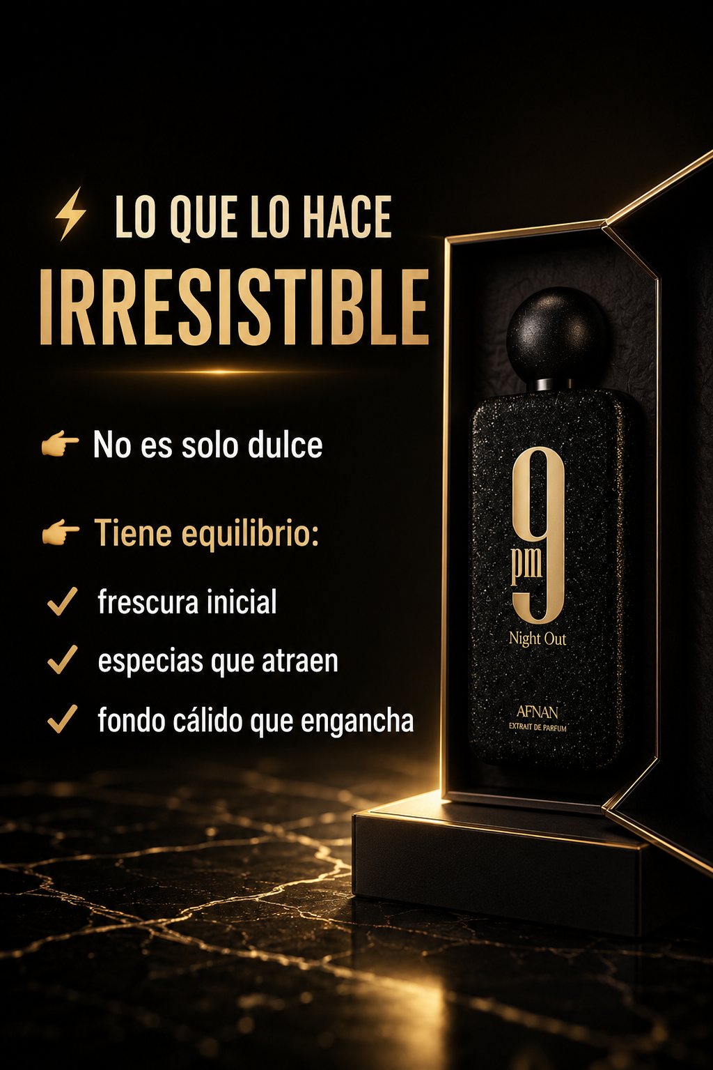 9PM Night Out Afnan | Extrait de Parfum Masculino Ámbar Vainilla 100ml