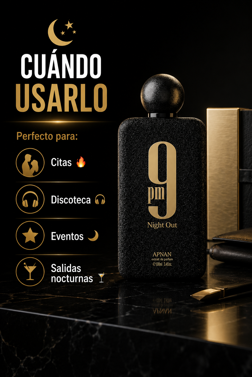 9PM Night Out Afnan | Extrait de Parfum Masculino Ámbar Vainilla 100ml