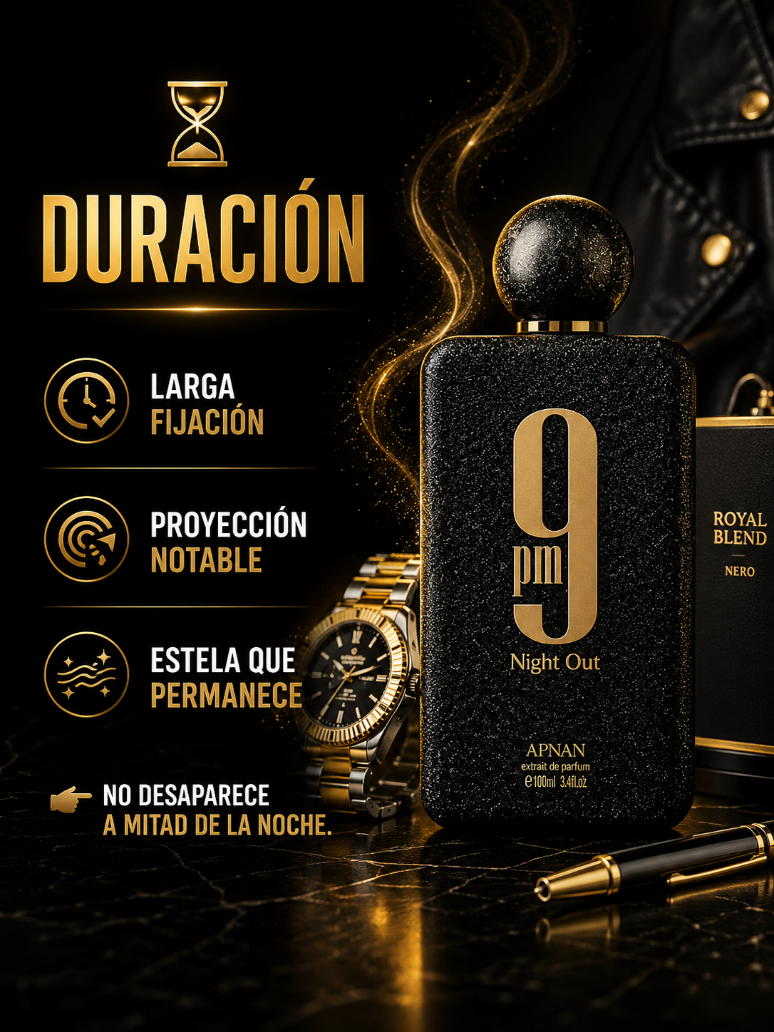 9PM Night Out Afnan | Extrait de Parfum Masculino Ámbar Vainilla 100ml