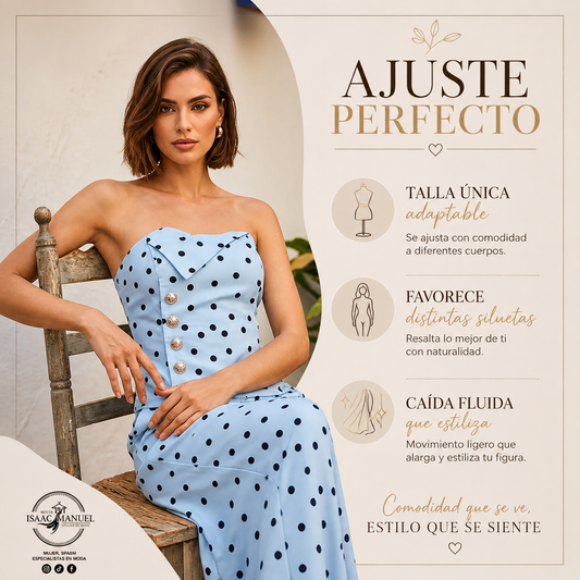 Conjunto de Lunares Mujer | Top Strapless y Pantalón Ancho con Bolsillos  1450011