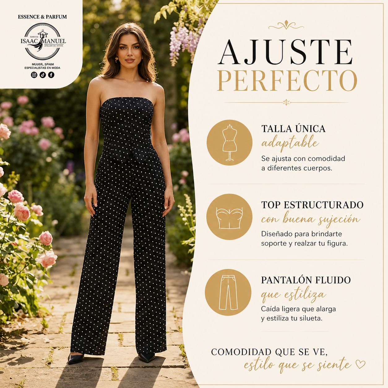 Conjunto Strapless de Lunares | Top y Pantalón Ancho con Bolsillos   46458
