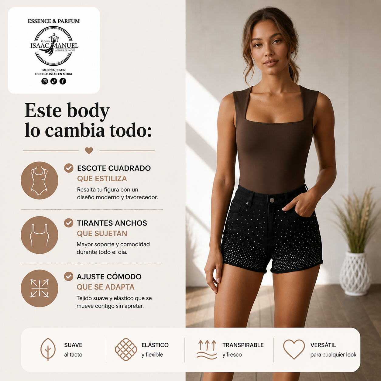 Body Mujer Escote Cuadrado Tirantes Anchos | Talla Única XS-L | Marrón, Amarillo, Negro y Animal Print JC1011