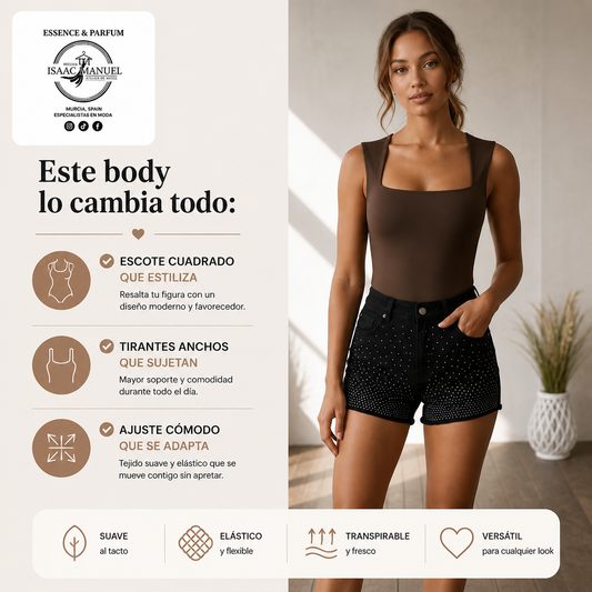 Body Mujer Escote Cuadrado Tirantes Anchos | Talla Única XS-L | Marrón, Amarillo, Negro y Animal Print JC1011