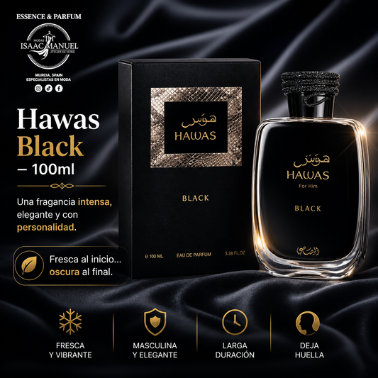 Hawas Black Rasasi | Perfume Masculino Ámbar Cuero 100ml