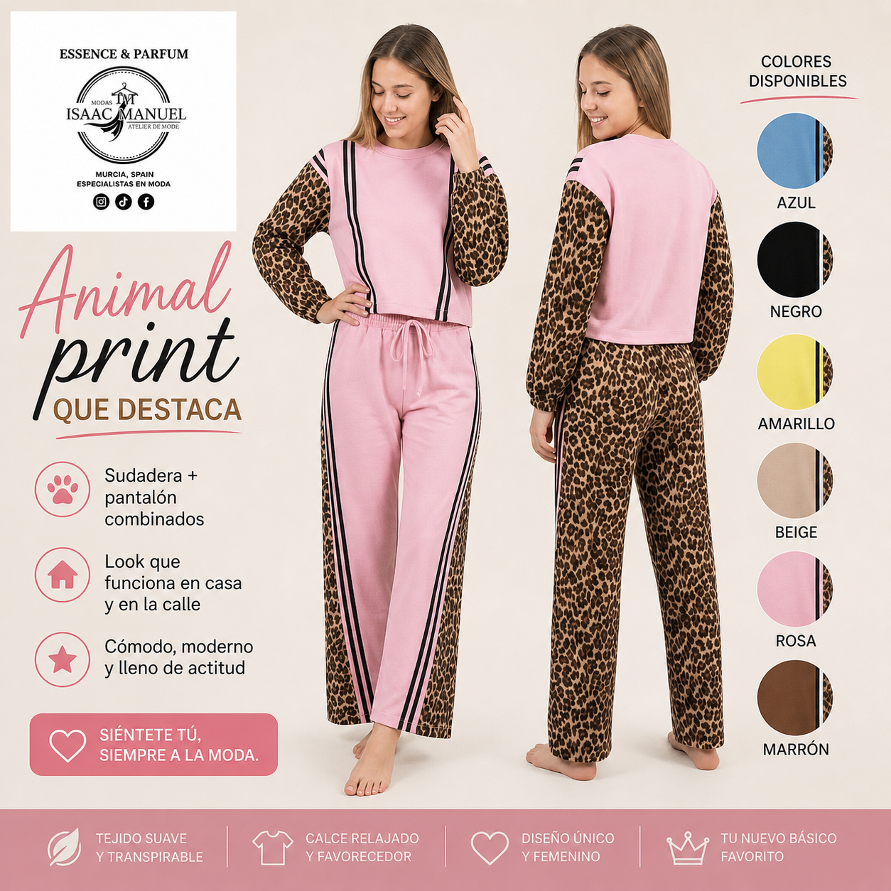 Conjunto Loungewear Animal Print Mujer Dual Style | Sudadera + Pantalón | Talla Única | 6 Colores
