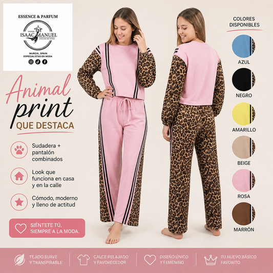 Conjunto Loungewear Animal Print Mujer Dual Style | Sudadera + Pantalón | Talla Única | 6 Colores