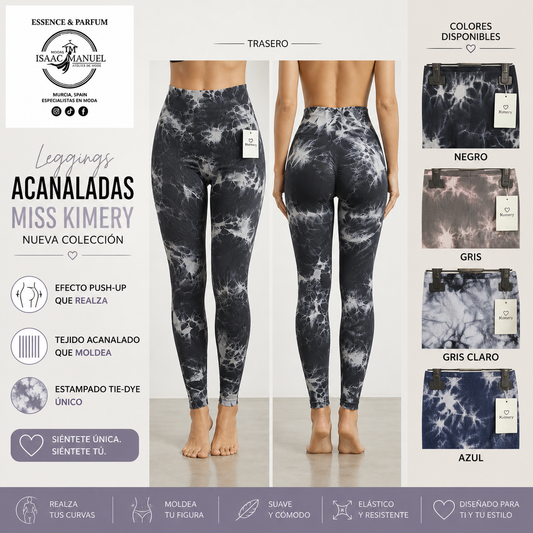 Mallas Tie-Dye Acanaladas Push-Up Mujer Miss Kimery | Estampado Shibori | Gris, Rosa, Azul, Negro y Marino | Talla Única